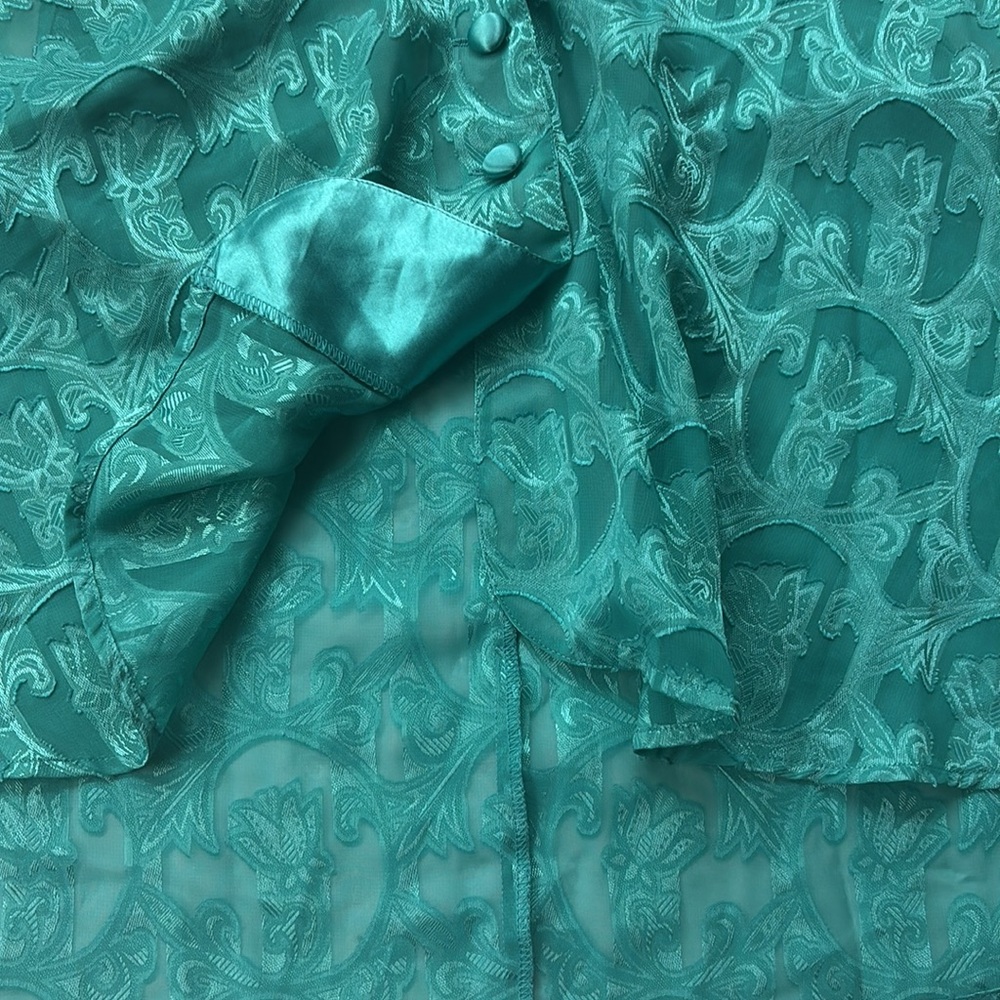 Vintage 90’s Collared Preppy Silky Teal Sleeveless Cropped Top Shirt Large Swing - Picture 9 of 17